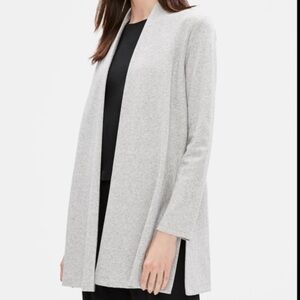 Eileen Fisher Organic Cotton Long Jacket Cardigan car Coat Herringbone Wrap Gray